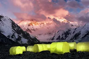 Viewed: Khan Tengri Glacier viewed at sunset from the Base