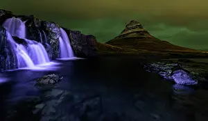 Secret: Kirkjufell Mountain and waterfalls at night