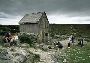 Clair: Kitchen Hut.on the Overland Track, with bushwalkers