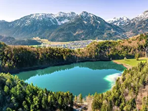 Distant: Lake in the forest with mountain panorama, Alatsee
