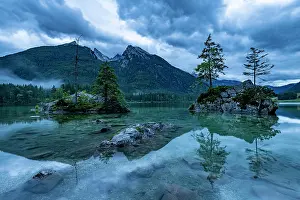 Hintersee: Lake Hintersee at the blue hour with cloud sky