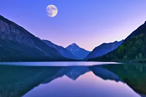 Moonlight: Lake Plansee with full moon, evening mood, Ammergau