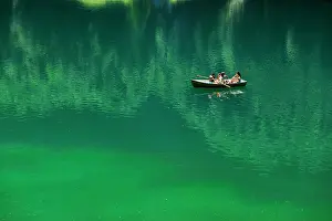 Rowing: Lake and rowing boat, Seealpsee, Wasserauen, Alpstein, A