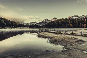 Misty: Lake Staz near Sankt Moritz in the Engadin in Switzerland