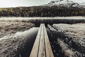 Misty: Lake Staz near Sankt Moritz in the Engadin in Switzerland