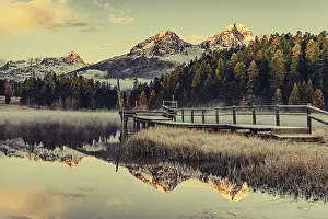 Misty: Lake Staz near Sankt Moritz in the Engadin in Switzerland