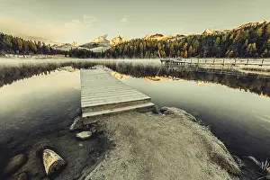 Misty: Lake Staz near Sankt Moritz in the Engadin in Switzerland