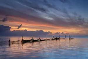 Nets: Landscape with fishing nets at dawn