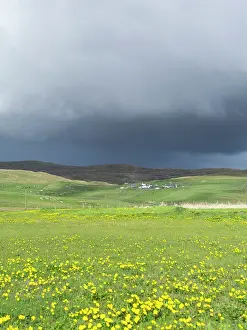 Croft: Landscape in North Roe, storm over Isbister