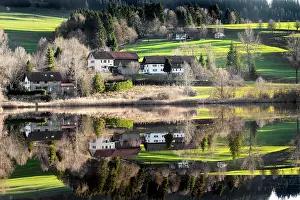 Artificial: Landscape reflection at the Rottach reservoir, Allgu
