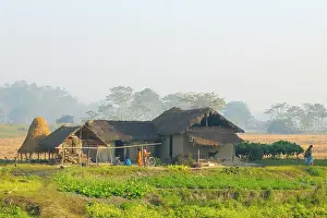 Bicycles: Landscape showing small-scale farming on the Indian countrys