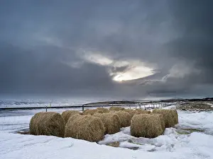 Bale: Landscape in Skagafjoerdur area during winter