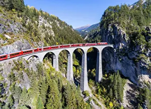 Company: Landwasser Viaduct with train and locomotive, railway