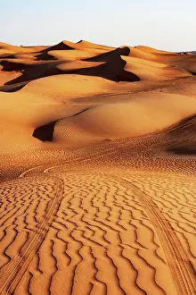 Sultanate: Lane in the sand, sand dunes, desert Rimal al Wahiba