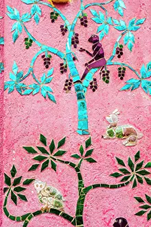 Haseltine: Laos, Luang Prabang. Mosaic mural depicting a monkey