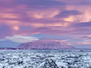 Northeastern: Lava field Dimmuborgir during winter near Myvatn