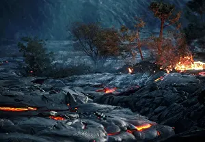 Hawai I: Lava Flow in Forest, Kilauea, Hawaii