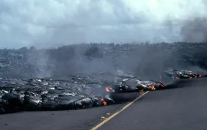 Burning: Lava on Road, Kalapana, Hawaii