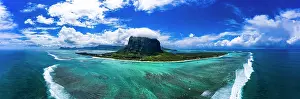 Morne: Le Morne Brabant, in front of it resorts, aerial