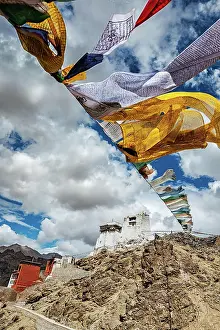 Flag: Leh Tsemo fort and gompa and lungta (prayer flags)