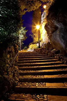 Step: Lighted street in ancient town of Eze, Provence