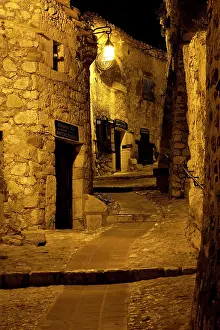 Walkway: Lighted street in ancient town of Eze, Provence