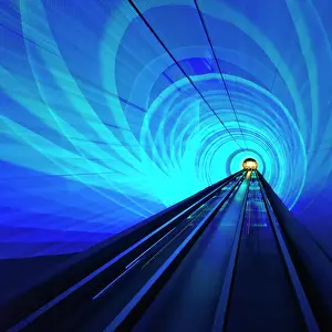 Subway: Lighted subway tunnel, Shanghai, China