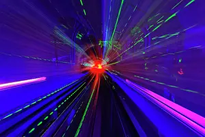 Subway: Lighted subway tunnel, Shanghai, China