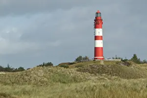 Amrum: Lighthouse in dune landscape, fog, Amrum island