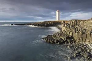 Lighthouses: Lighthouse Kalfshamarsvik with basalt rocks - Peninsula