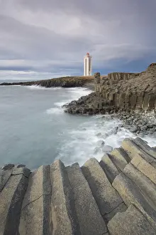 Lighthouses: Lighthouse Kalfshamarsvik with basalt rocks - Peninsula