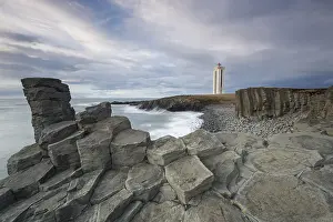 Lighthouses: Lighthouse Kalfshamarsvik with basalt rocks - Peninsula