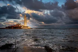 Flood: Lighthouse, St. Mary's Lighthouse with washed over