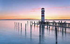 Neusiedl: Lighthouse at sunset, Podersdorf am See, Lake Neusiedl