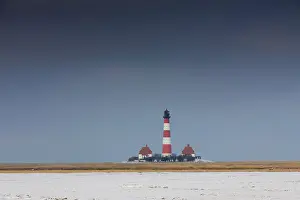 Westerheversand: Lighthouse Westerhever in snow