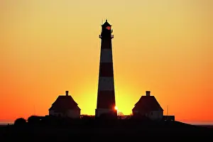 Eiderstedt: Lighthouse Westerheversand at sunset, Schleswig-Holstein