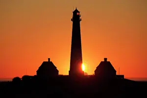 Eiderstedt: Lighthouse Westerheversand at sunset, Schleswig-Holstein