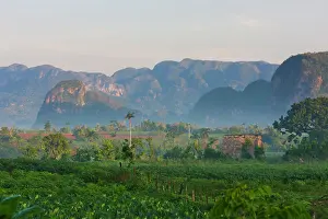 Keren: Limestone hill, farming land in morning