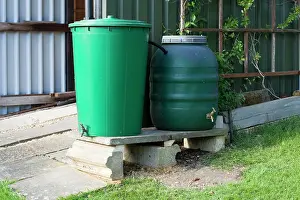 Butt: Two linked green plastic water butts collecting