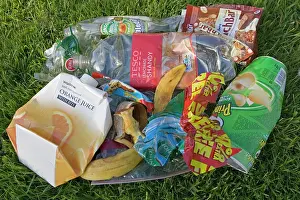 Packaging: Litter - Discarded picnic rubbish and plastic packaging