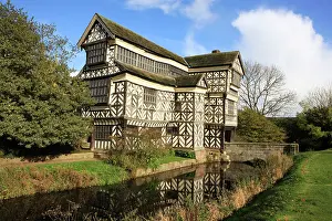 Tudor: Little Moreton Hall with its moat - A tudor timber-framed ma
