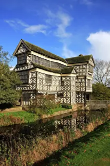 Tudor: Little Moreton Hall with its moat - A tudor timber-framed ma
