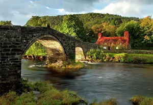 Conwy: Llanrwst Bridge crossing over the River Conwy - September