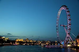 Thames: The London Eye at night along the River