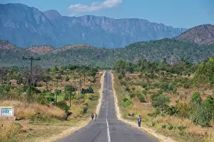 Malawi: Long straight road in central Malawi, Africa