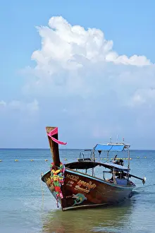 Boats: Long tailed boat on West Railay Beach, Krabi, Thailand