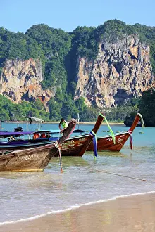 Boats: Long Tailed Boats on Railay Beach, Krabi, Thailand