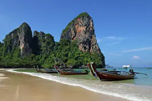 Boats: Long Tailed Boats on Railay Beach, Krabi, Thailand