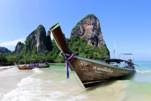 Boats: Long Tailed Boats on Railay Beach, Krabi, Thailand