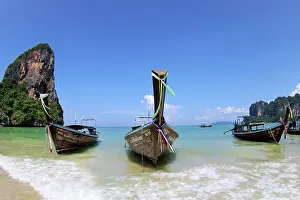 Boats: Long Tailed Boats on Railay Beach, Krabi, Thailand